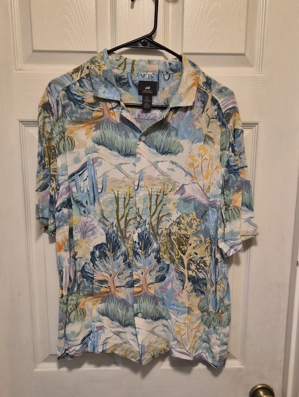 H&M Pastel Blue Green Multicolor Short Sleeve Button-Up Shirt